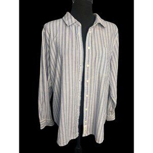 Lucky Brand Striped Button-Up Long Sleeve Shirt Womens L Blue /White nautical